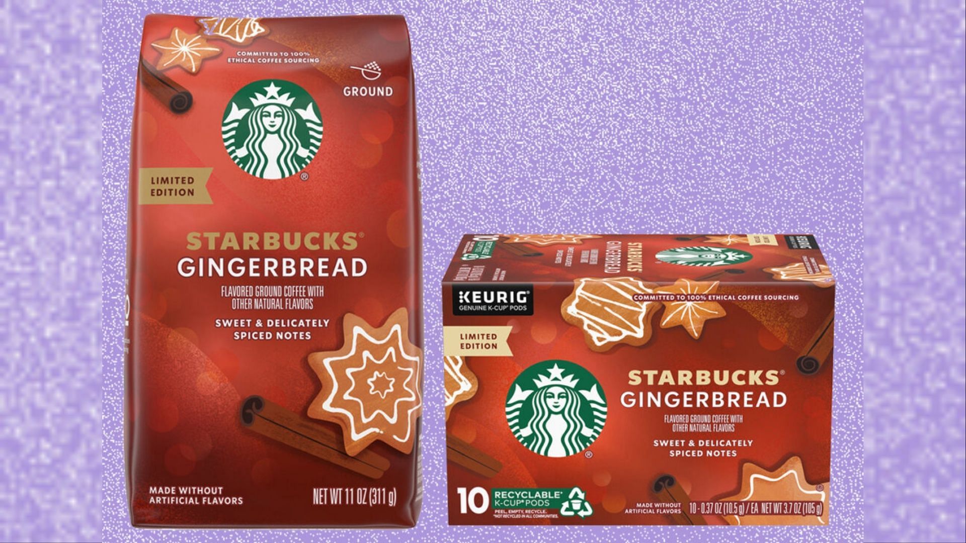 Starbucks Limited Edition K-Cup Pods Ground Gingerbread Coffee 10 - 0.37 oz  ea