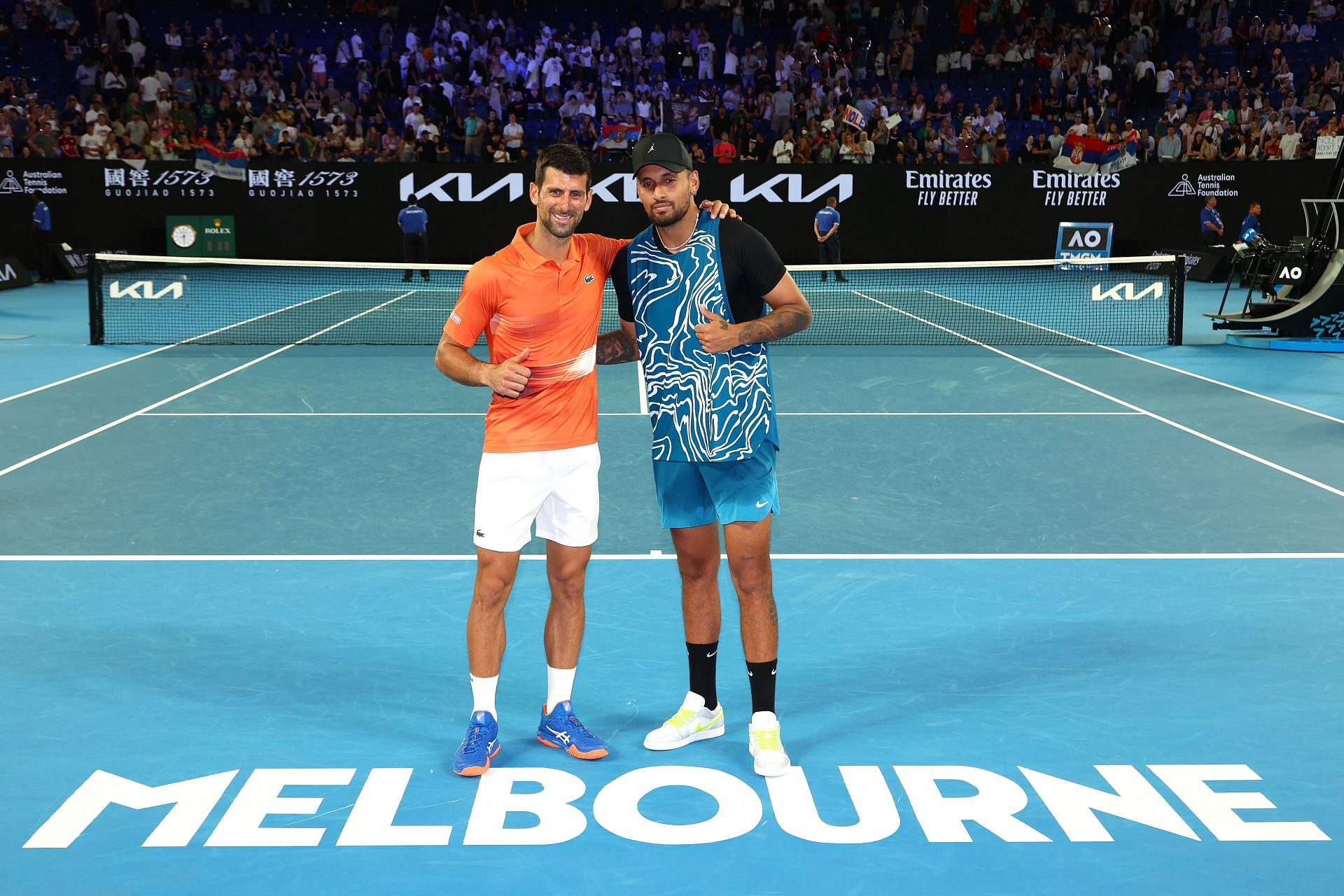 Novak Djokovic and Nick Kyrgios at the 2023 Australian Open