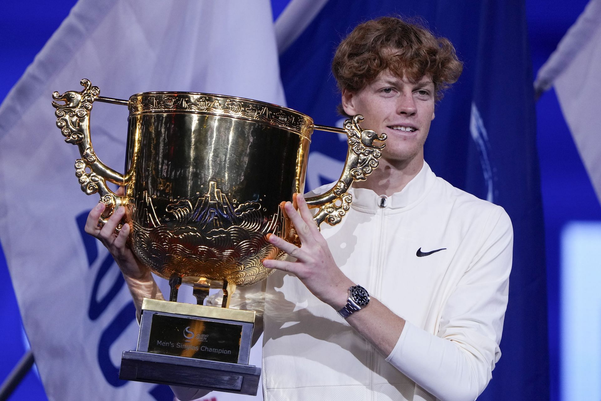 Jannik Sinner after winning the 2023 China Open in Beijing.