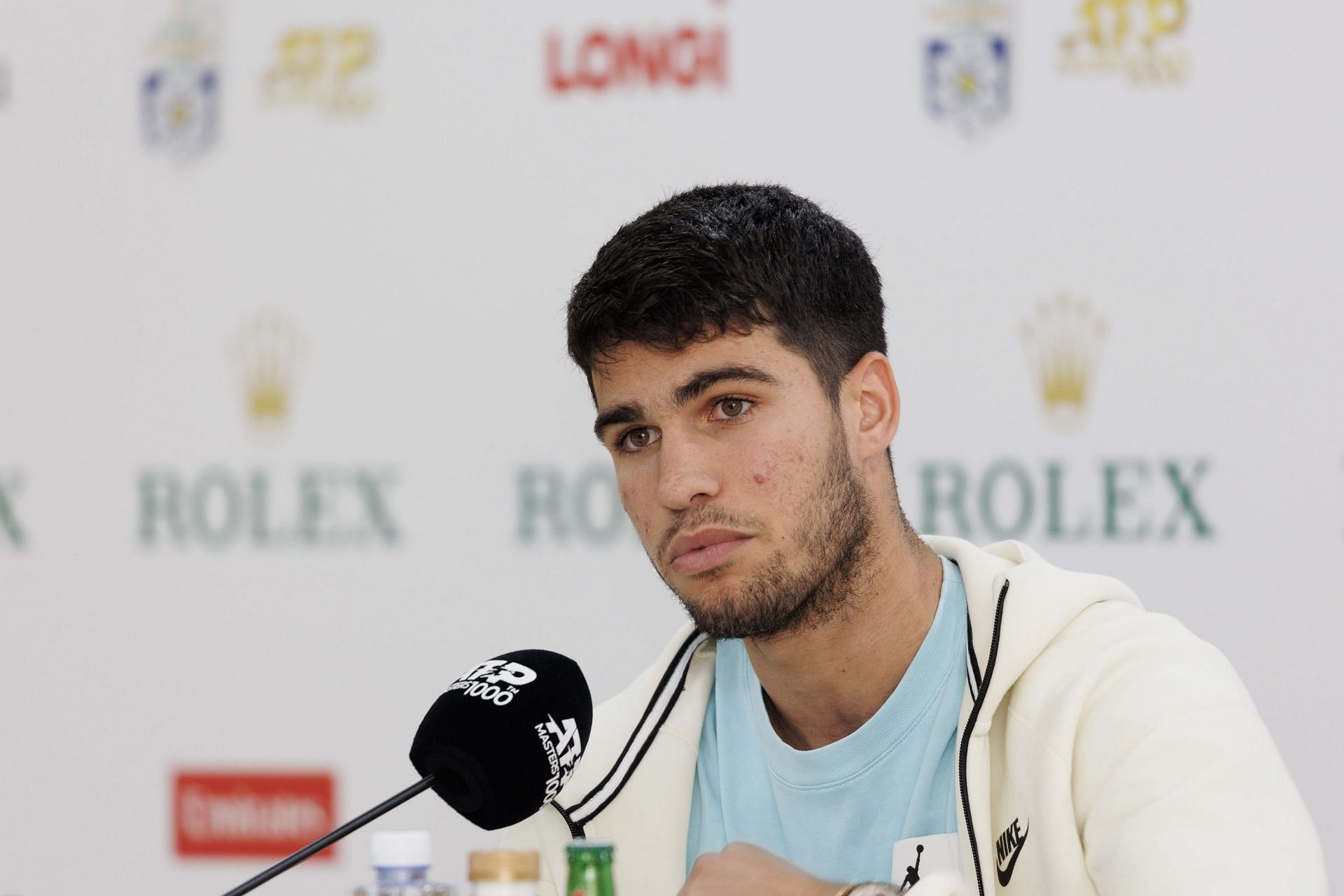 Carlos Alcaraz during a press conference: 2023 Shanghai Rolex Masters - Day 6