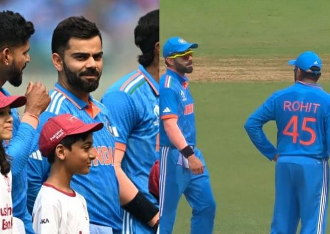 [In Pictures] Virat Kohli goes off the field to change his jersey after initially not wearing the tricolor World Cup jersey during IND vs PAK match