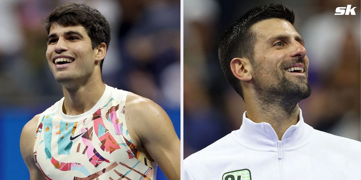 Carlos Alcaraz (L) and Novak Djokovic