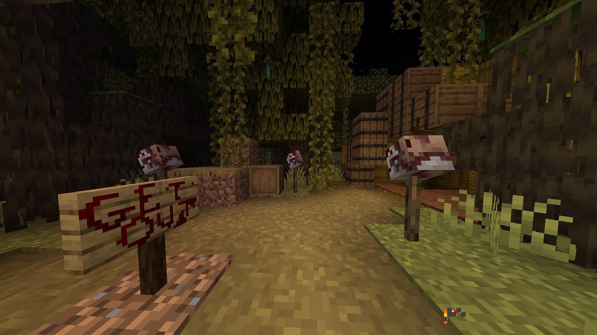 Horror elements adds various gory and scary blocks and items to decorate areas with in Minecraft (Image via CurseForge)