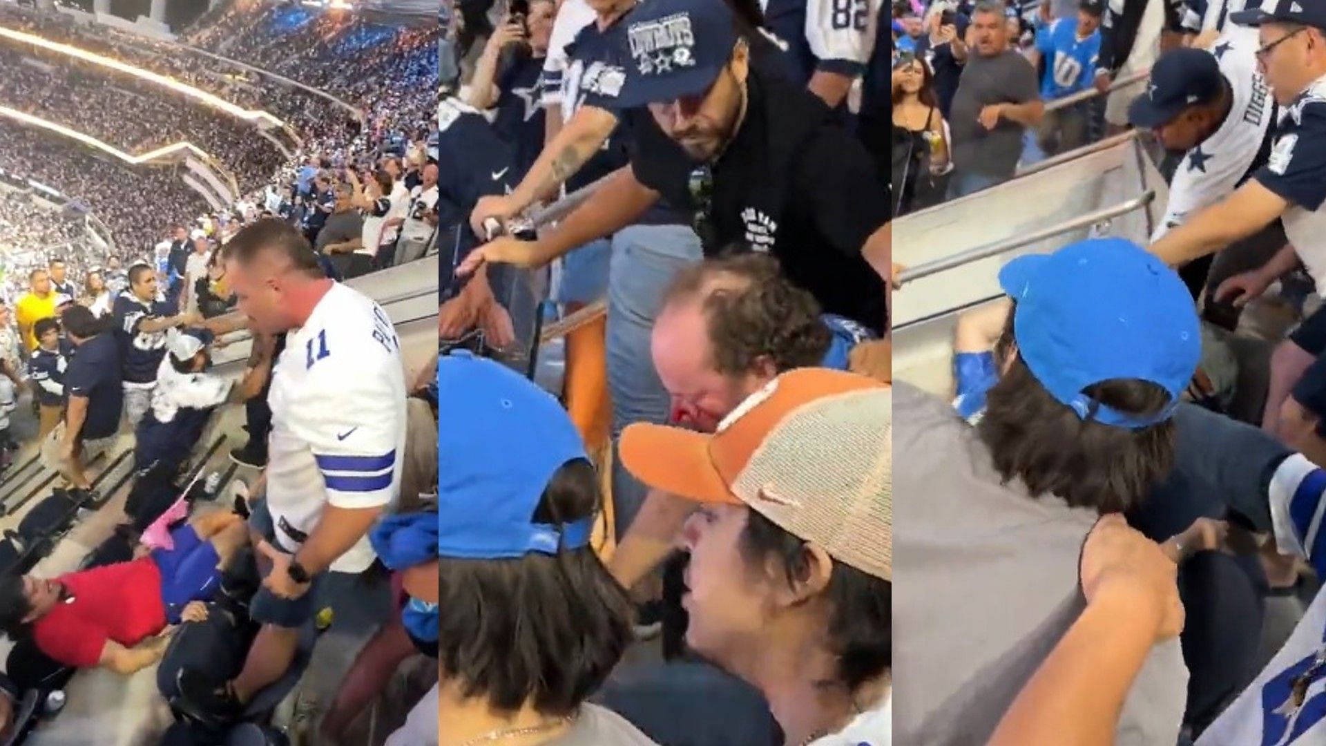 WATCH: Chargers fan left bloodied after massive fight with Cowboys fans at SoFi stadium