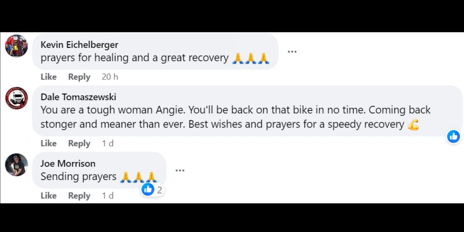 Fans send their prayers for Angie and wish for her speedy recovery. (Image via Facebook/@angiesmithracing)