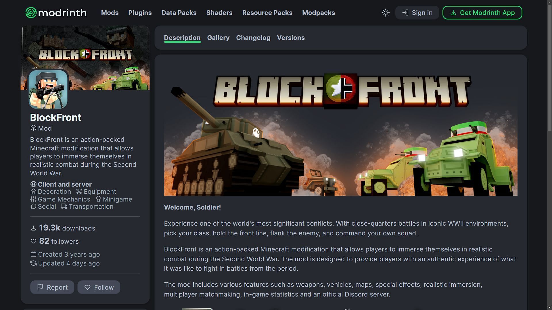BlockFront mod for Minecraft can be downloaded from Modrinth and CurseForge websites (Image via Sportskeeda)