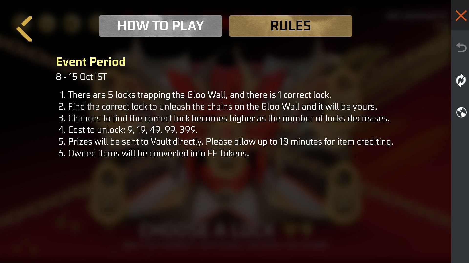 These are the rules of the event (Image via Garena)