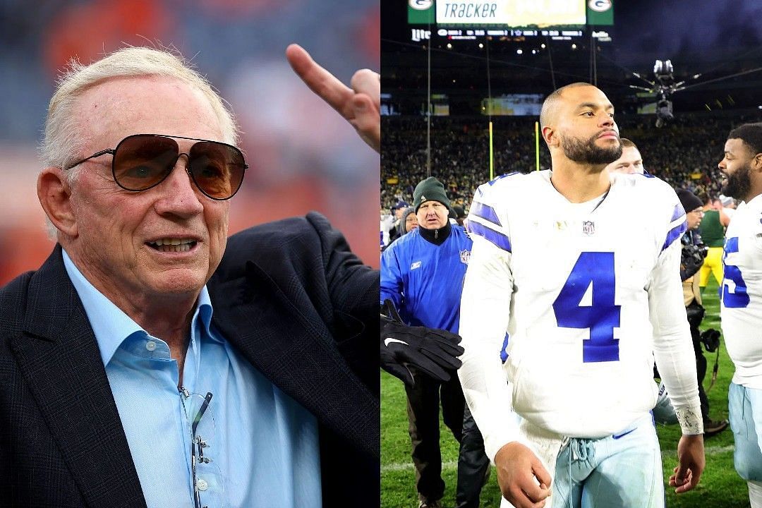 Jerry Jones, left, Dak Prescott, right 