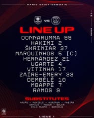 PSG posted their lineup on their X (Twitter) account prior to kick-off.