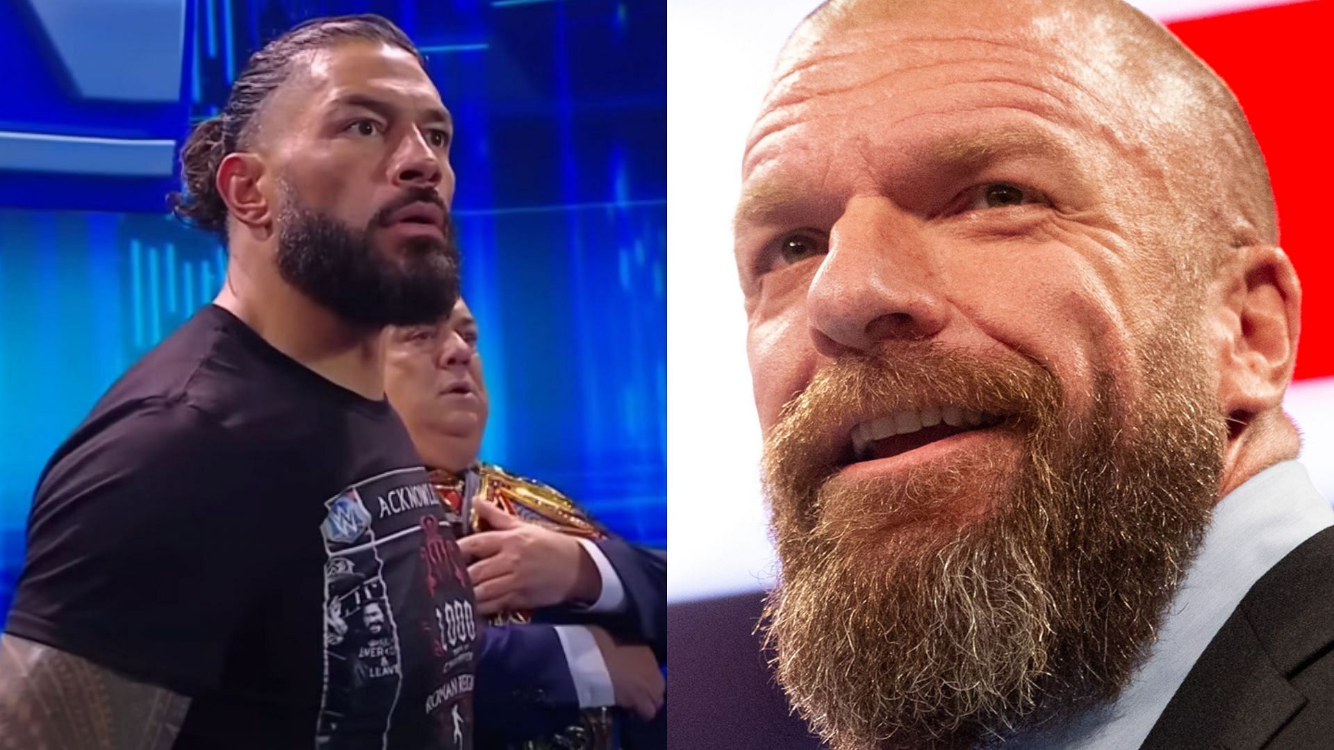 Undisputed WWE Universal Champion Roman Reigns (left) and WWE CCO Triple H (right)