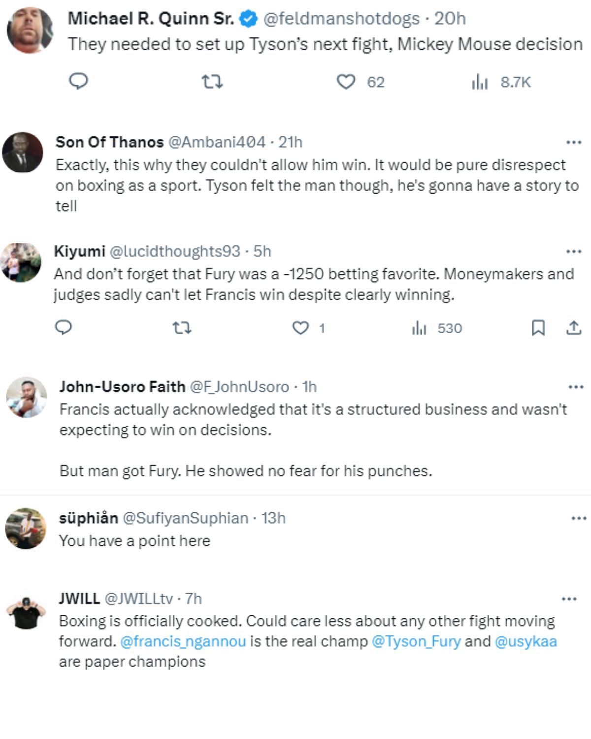 Fans comment on Tyson Fury vs. Francis Ngannou