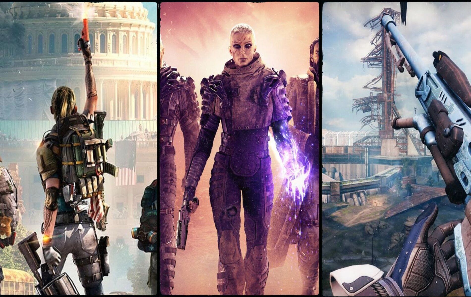 Cover art and screenshots from Division 2, Outriders and Destiny 2