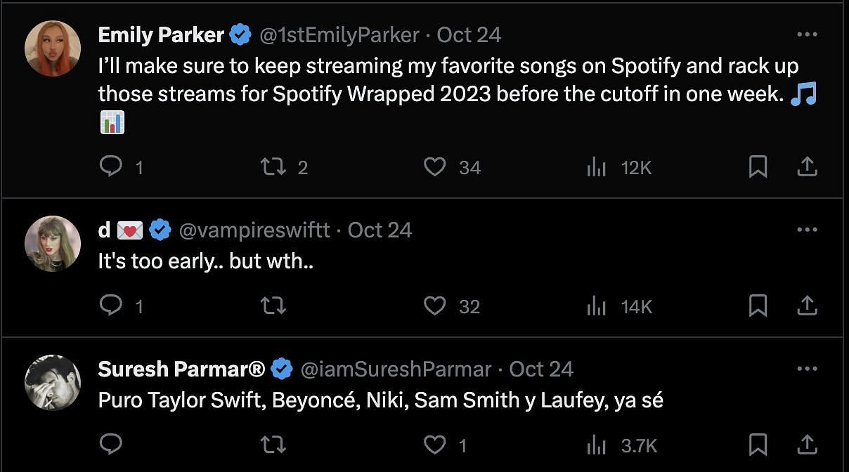 Netizens wait for Wrapped 2023 as Spotify will stop recording the listening habits of users in a week. (Image via X)