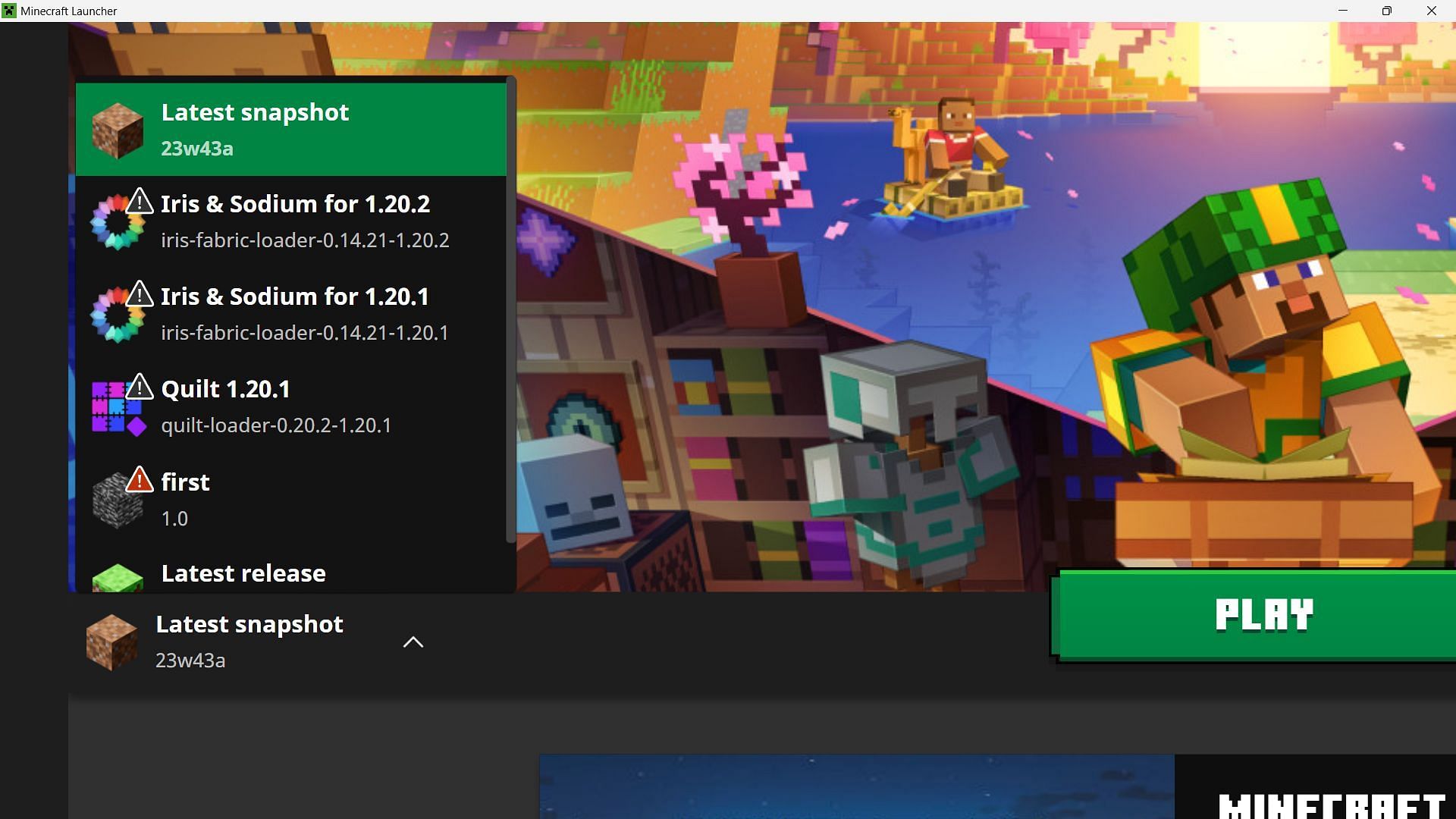 You need to download the latest Minecraft snapshot from the game launcher (Image via Mojang)