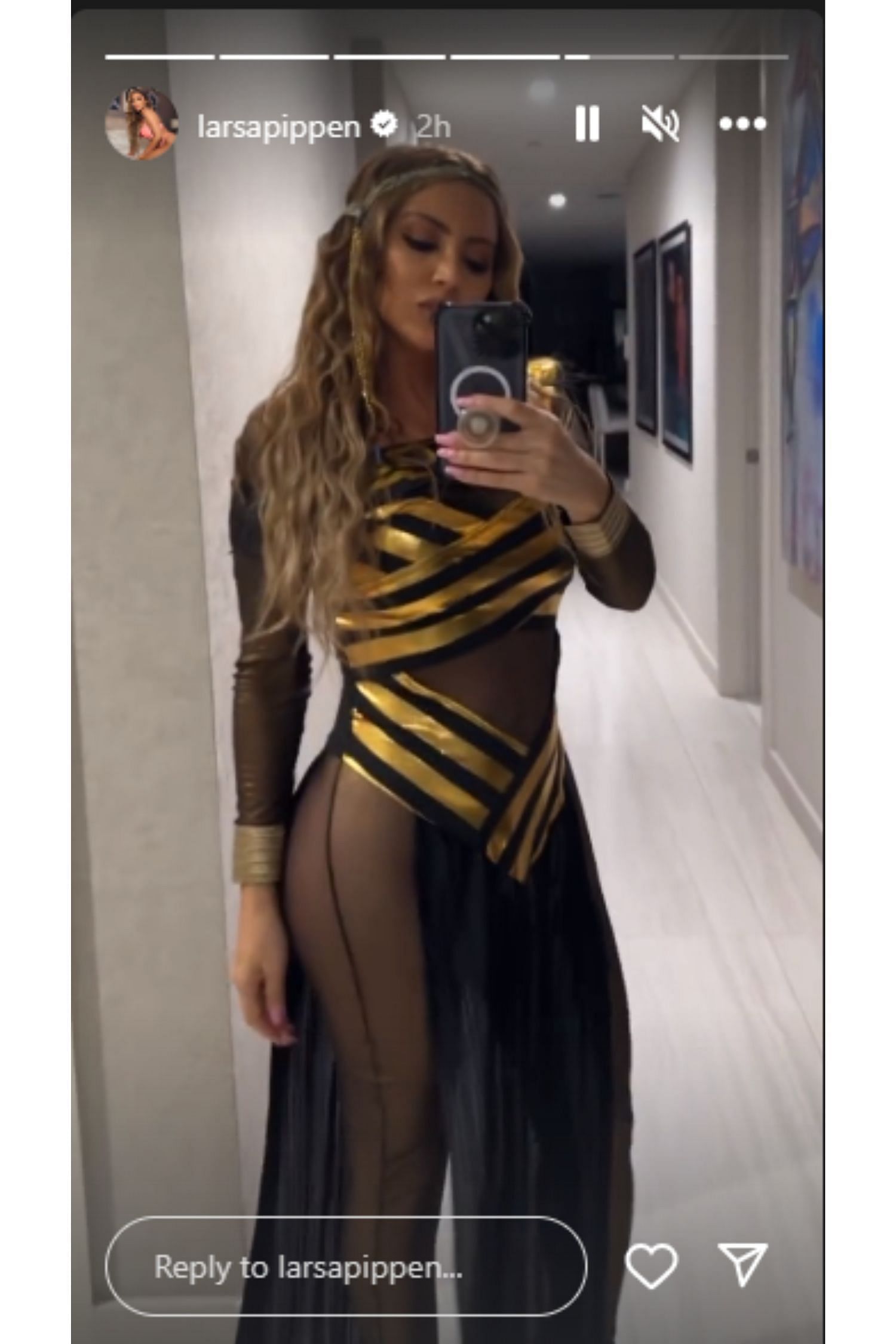 Larsa Pippen modelling her Nile Queen Catsuit for Halloween.