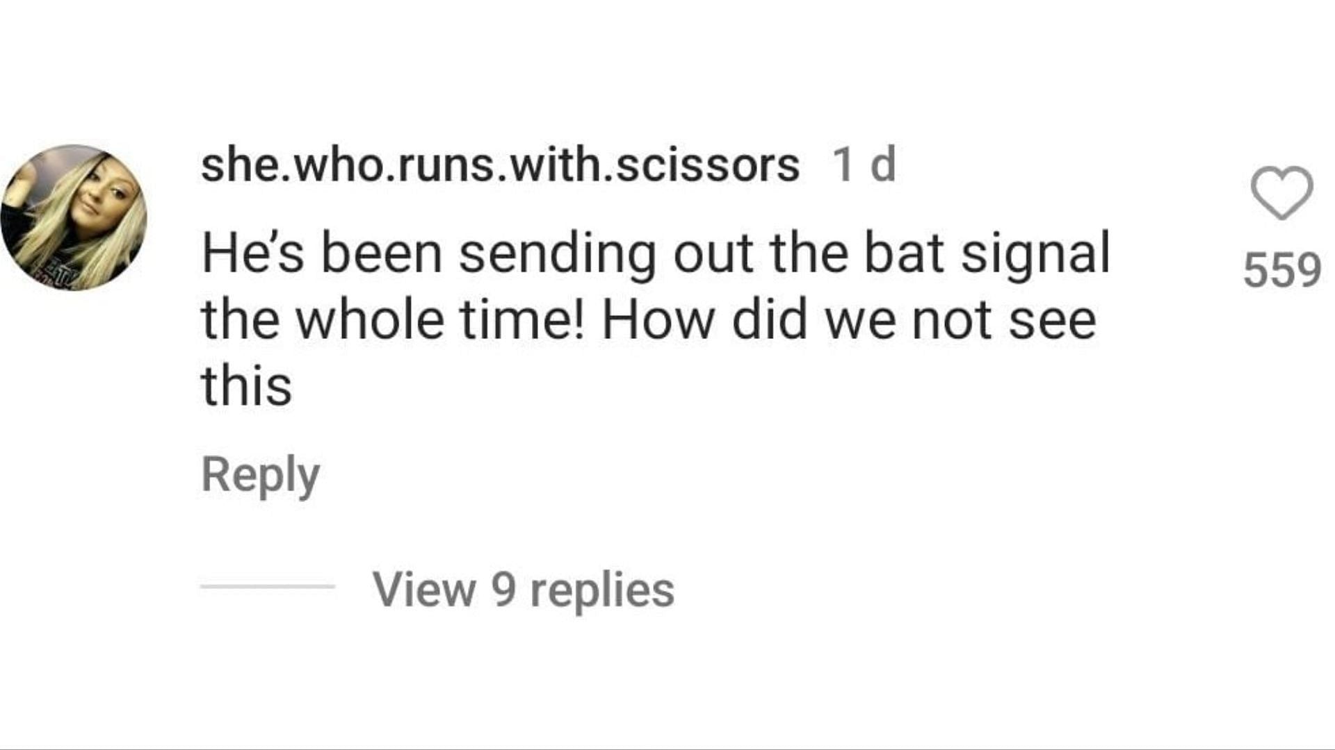 A netizen shares her disappointment over the fact that everyone missed Matthew Perry&#039;s bat signal/call for help. (Image via Instagram/she.who.runs.with.scissors)