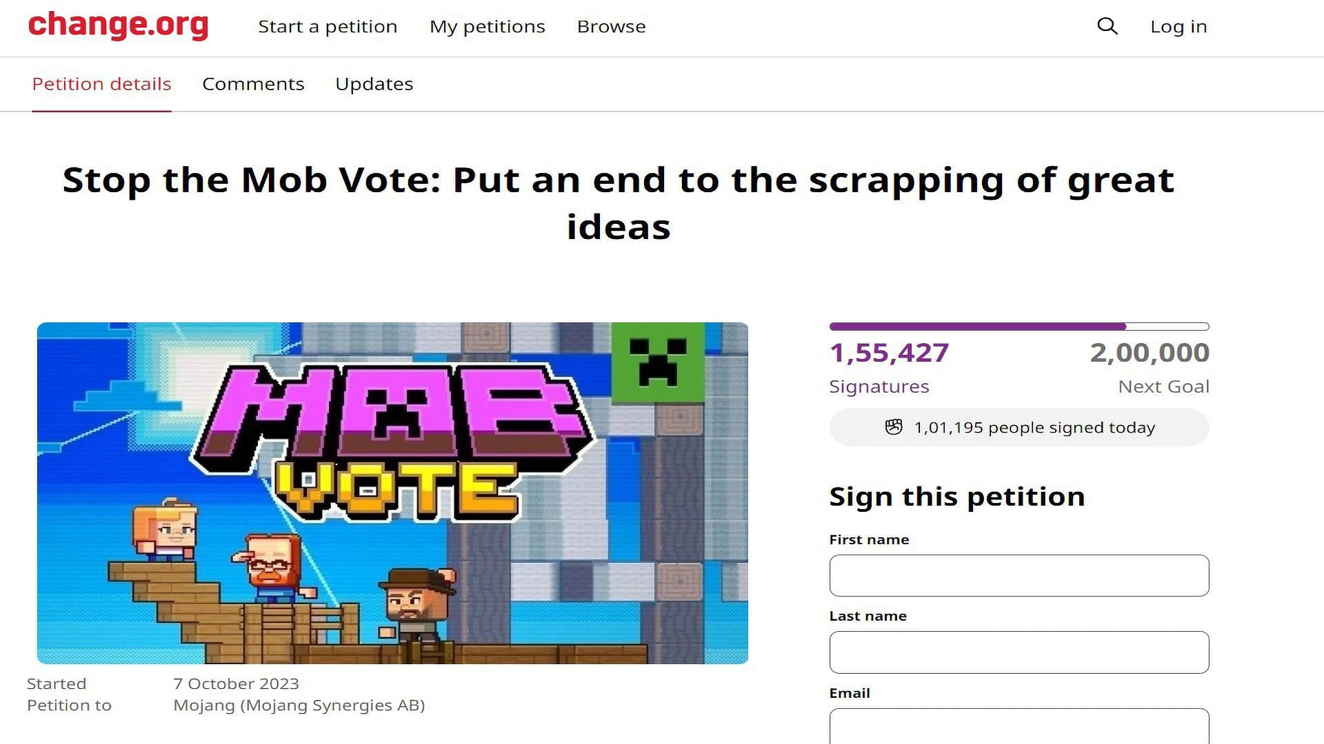 The number of signatures on the petition is seeing a steady rise (Image via Change.org)