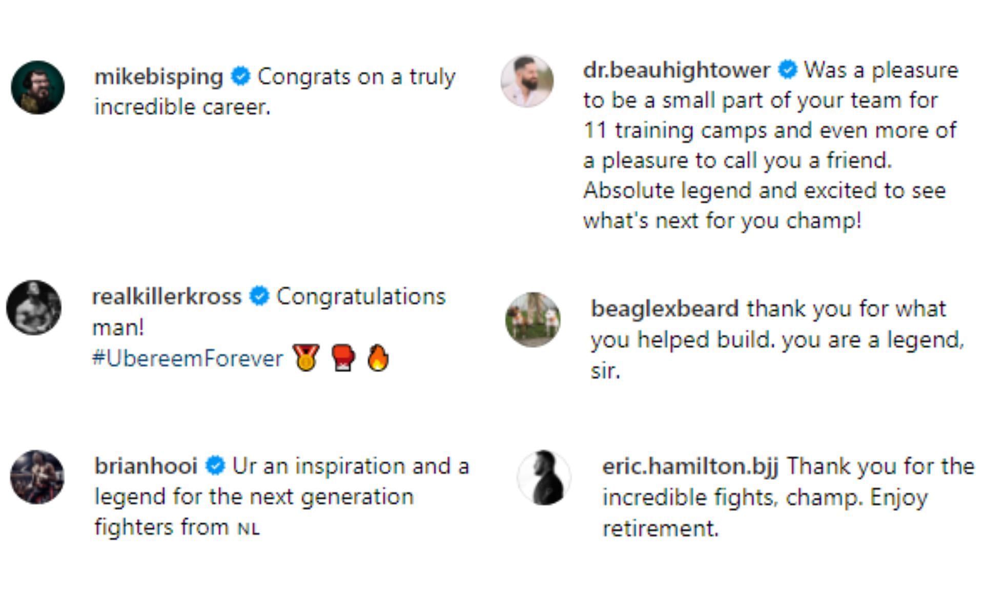 Instagram reactions to retirement announcement
