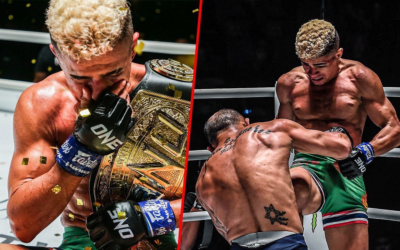 Fabricio Andrade (left) and Andrade fighting John Lineker (right) | Image credit: ONE Championship