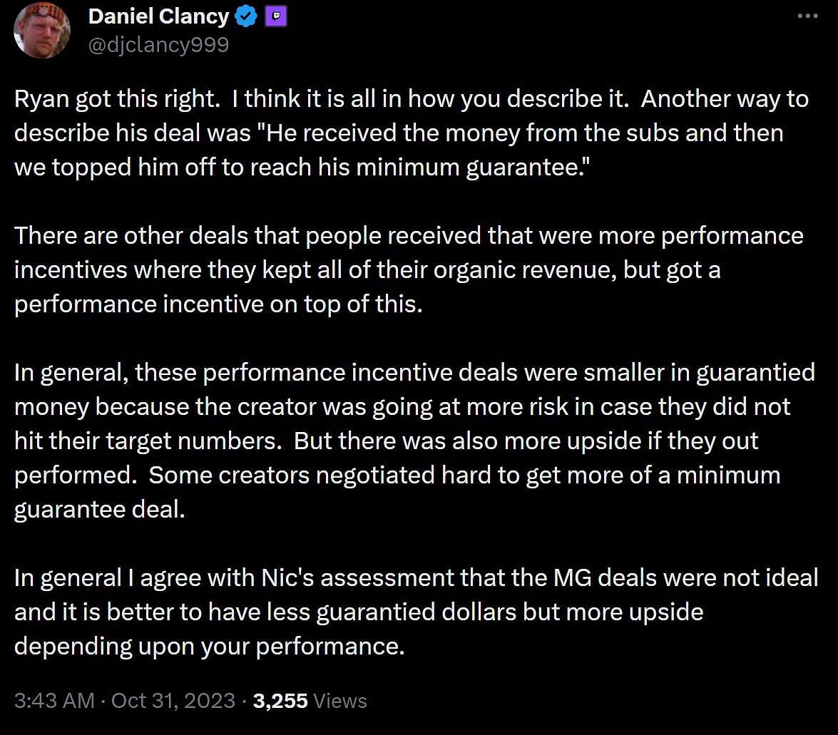 Twitch CEO replies to the allegations and clarifies how MG and certain deals work (Image via Daniel Clancy/X)