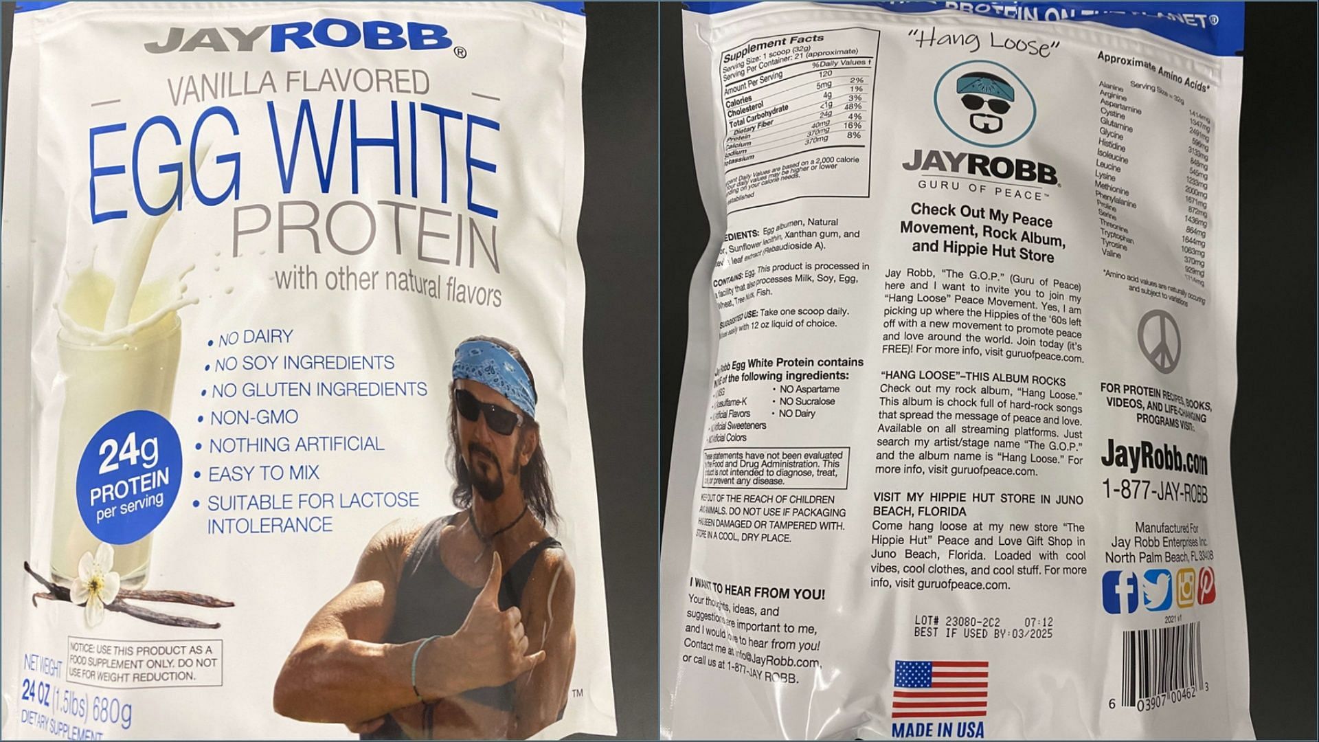 The recalled Jay Robb Vanilla Flavored Egg White Protein Powder should no longer be consumed (Image via FDA)