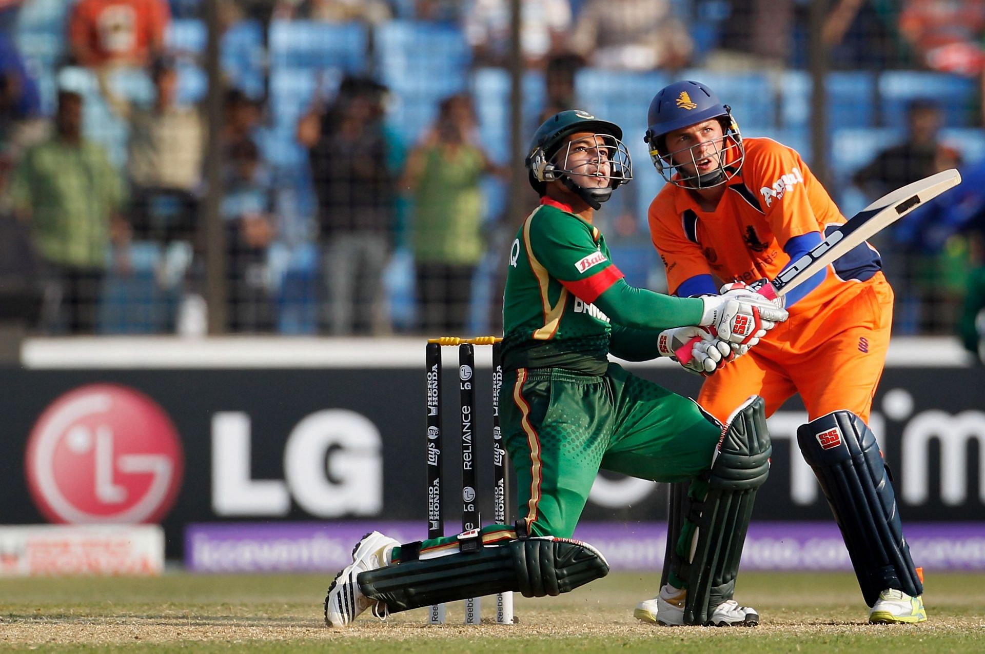 Mushfiqur Rahim hits the winning runs during the 2011 ICC Cricket World Cup Group B match against the Netherlands. (Pic: Getty Images)