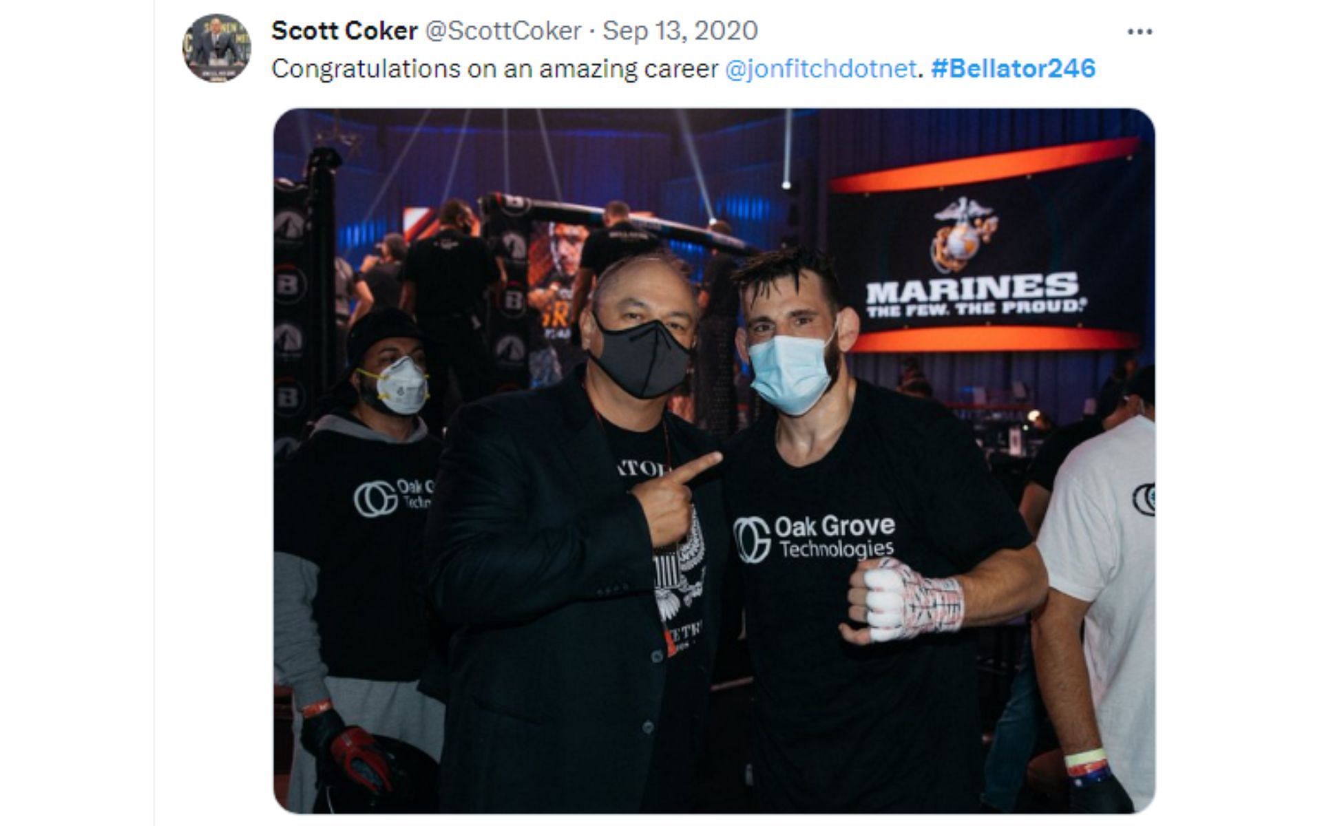 Scott Coker's tweet regarding Fitch retiring