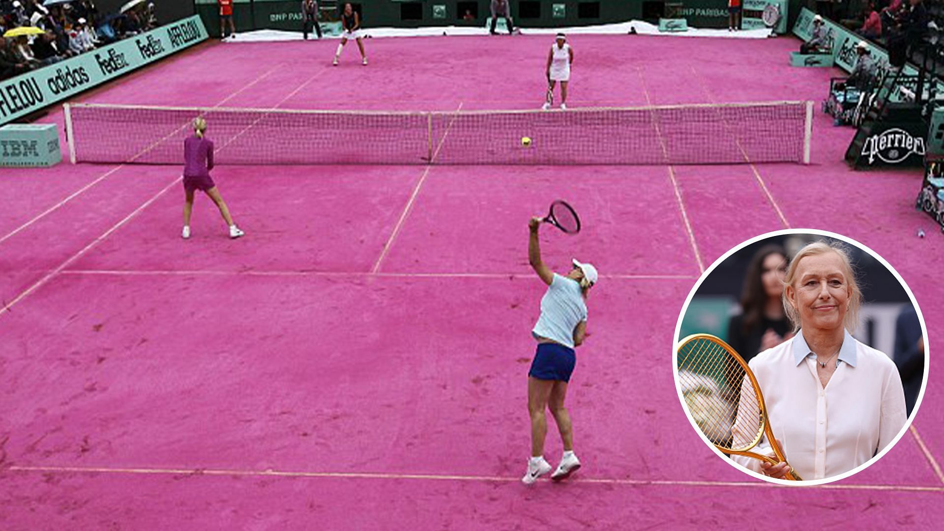 Martina Navratilova reacts to Pink Court at French Open