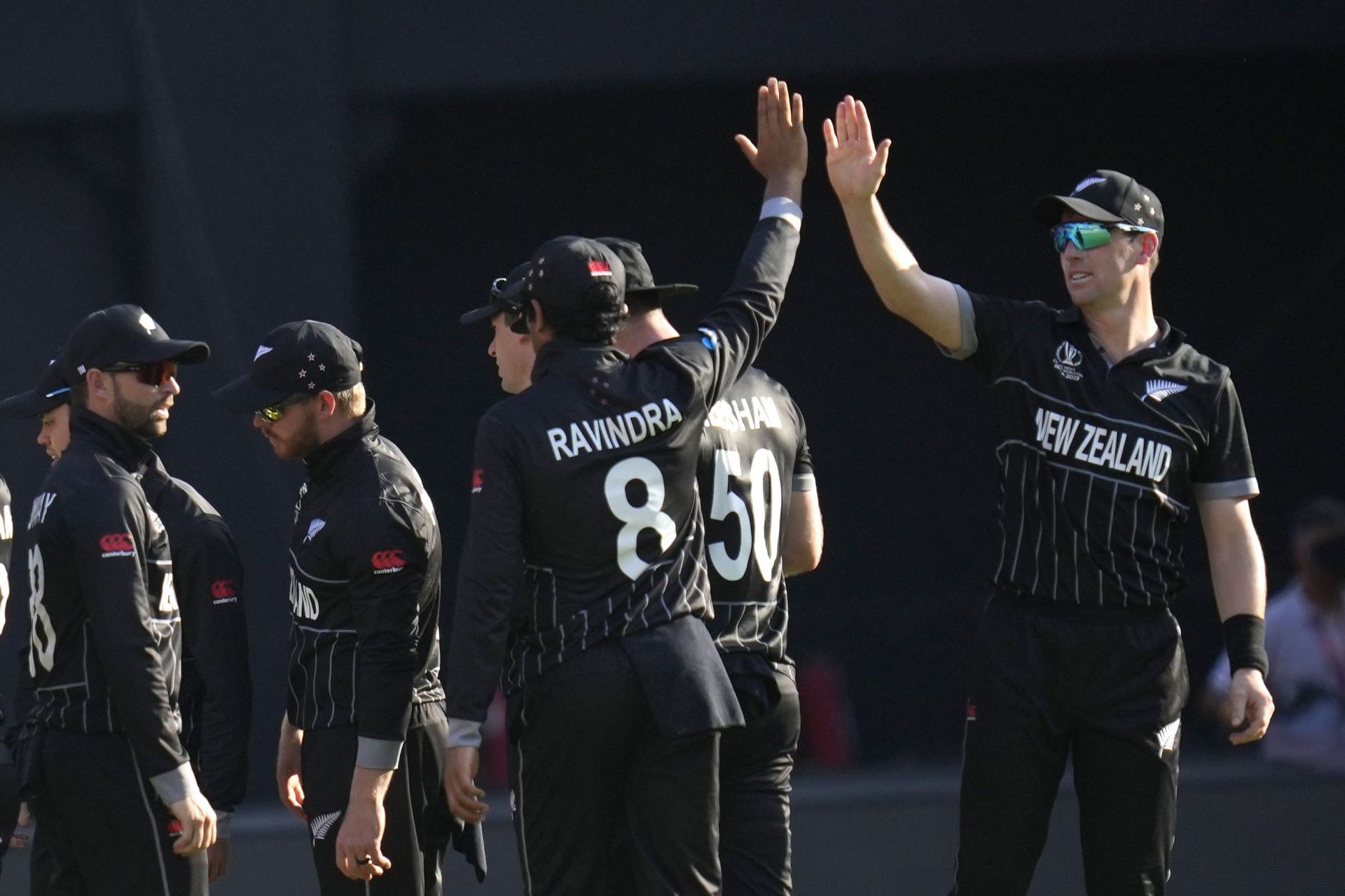 The Kiwis celebrate a wicket against England. (Pic: AP)