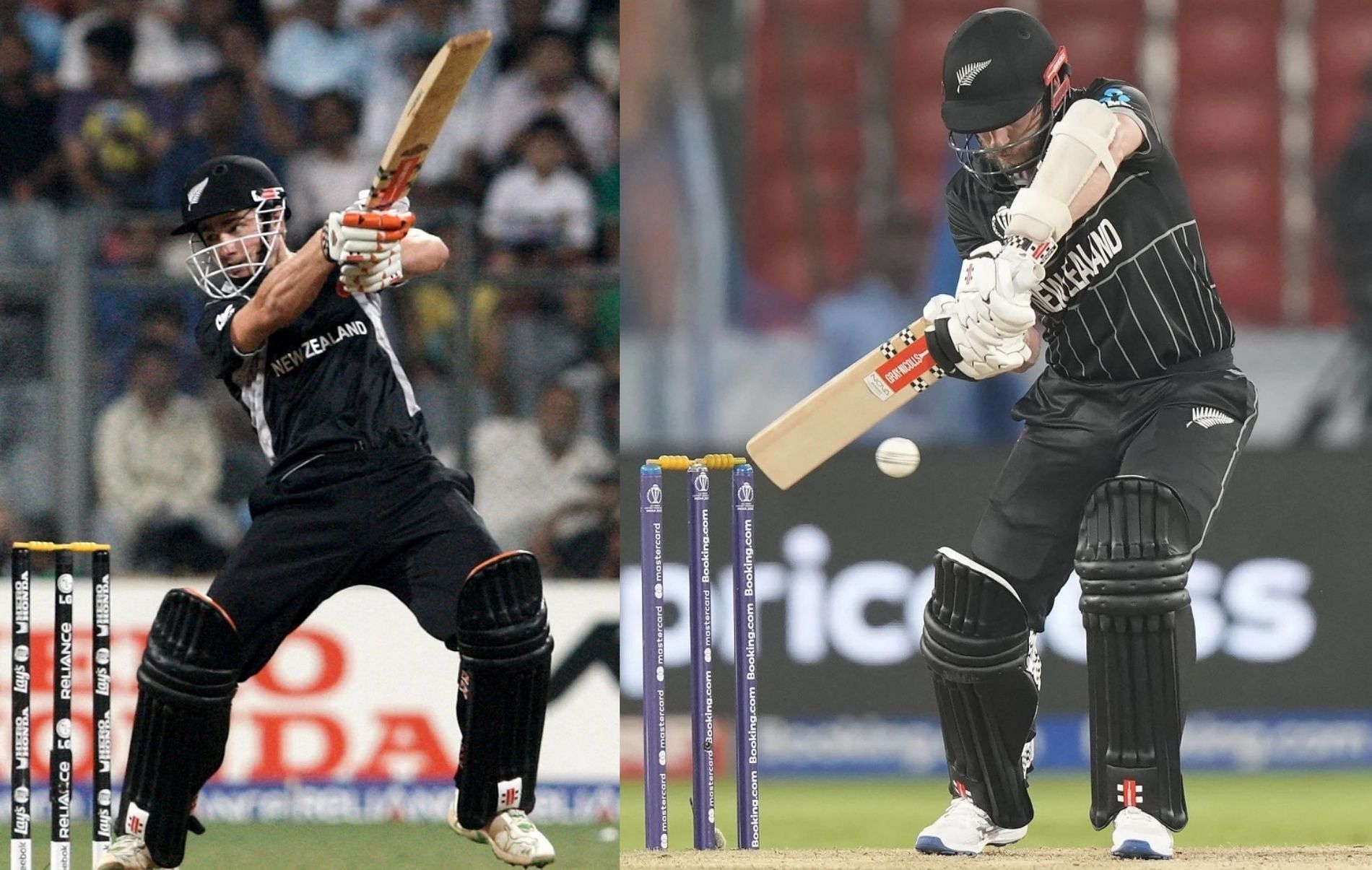 Kane Williamson (left) during the 2011 World Cup and (right) during the 2023 World Cup warm-up match against Pakistan (Pic: Getty Images &amp; AP)