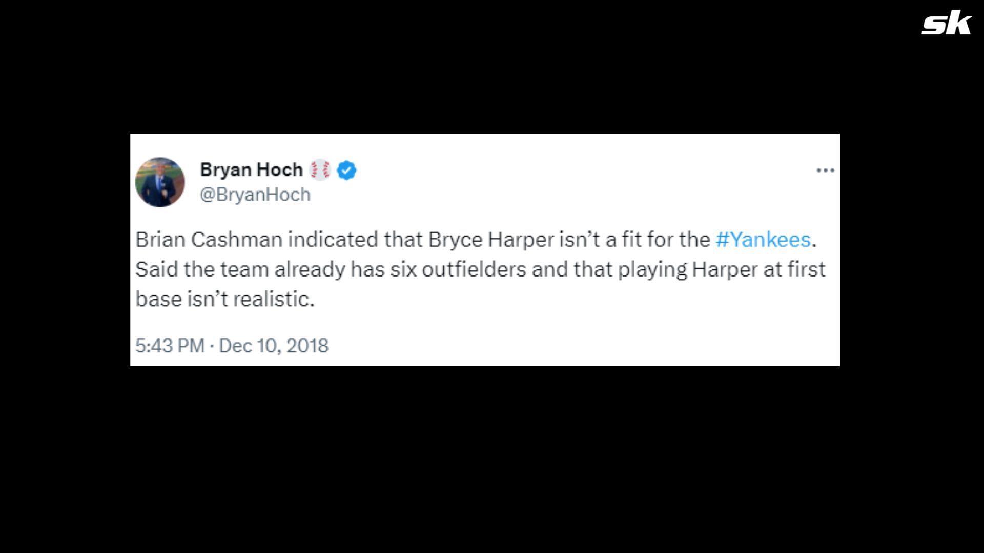 The Yankees had passed up signing Harper in 2019