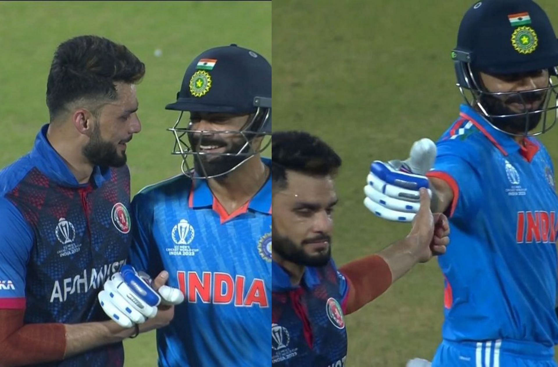Virat Kohli &amp; Naveen-ul-Haq embracing each other during the match on Wednesday. 