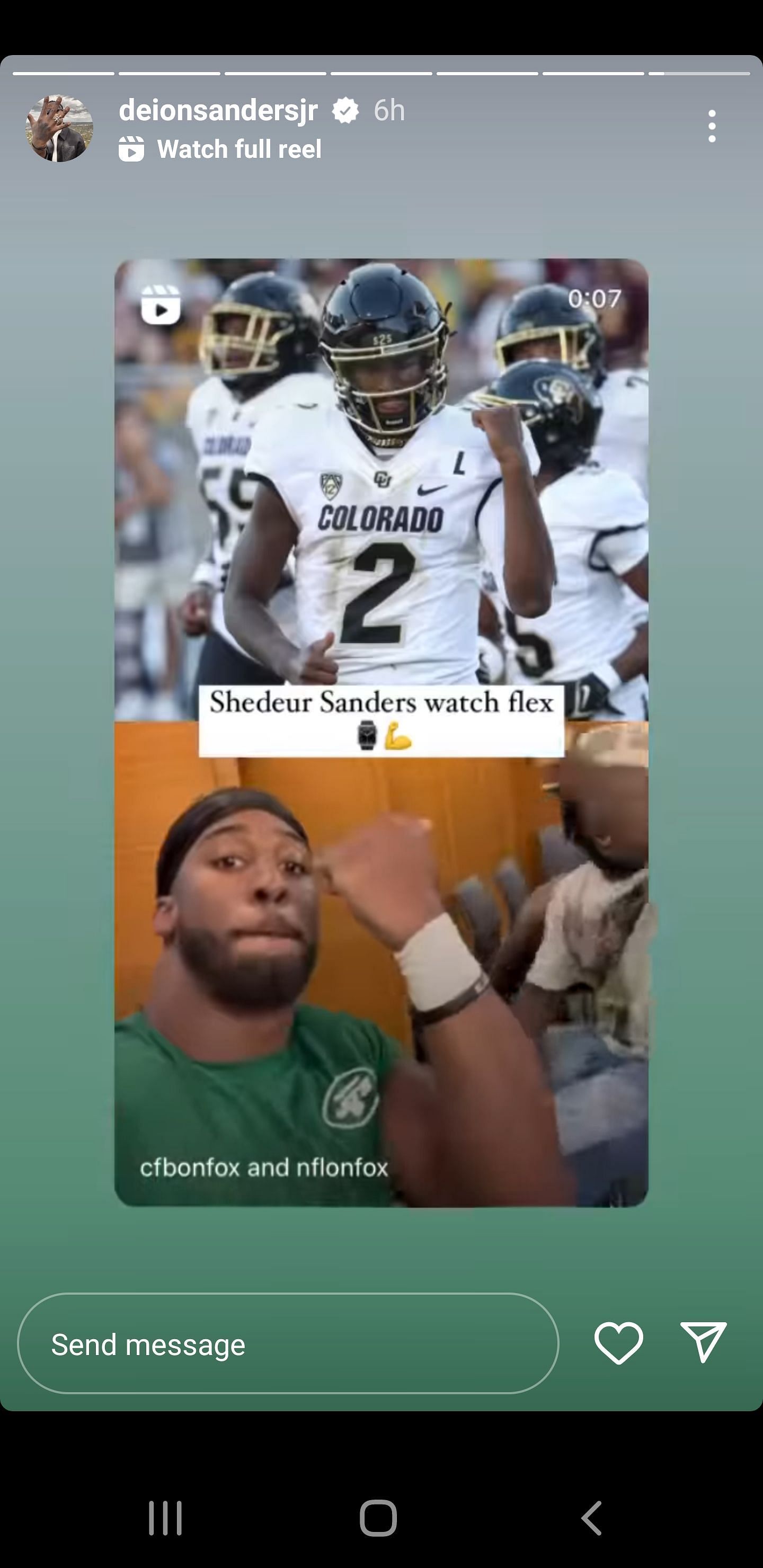 Deion Sanders Jr. on his Instagram story