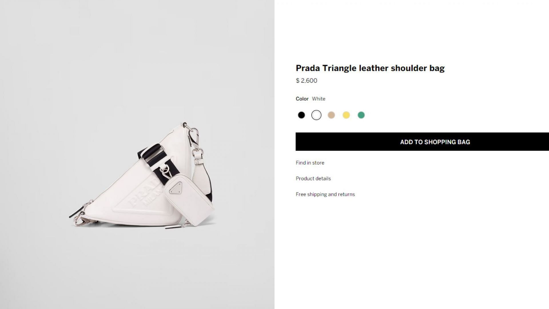 The Prada Triangle leather shoulder bag is listed at $2600 on the Prada website