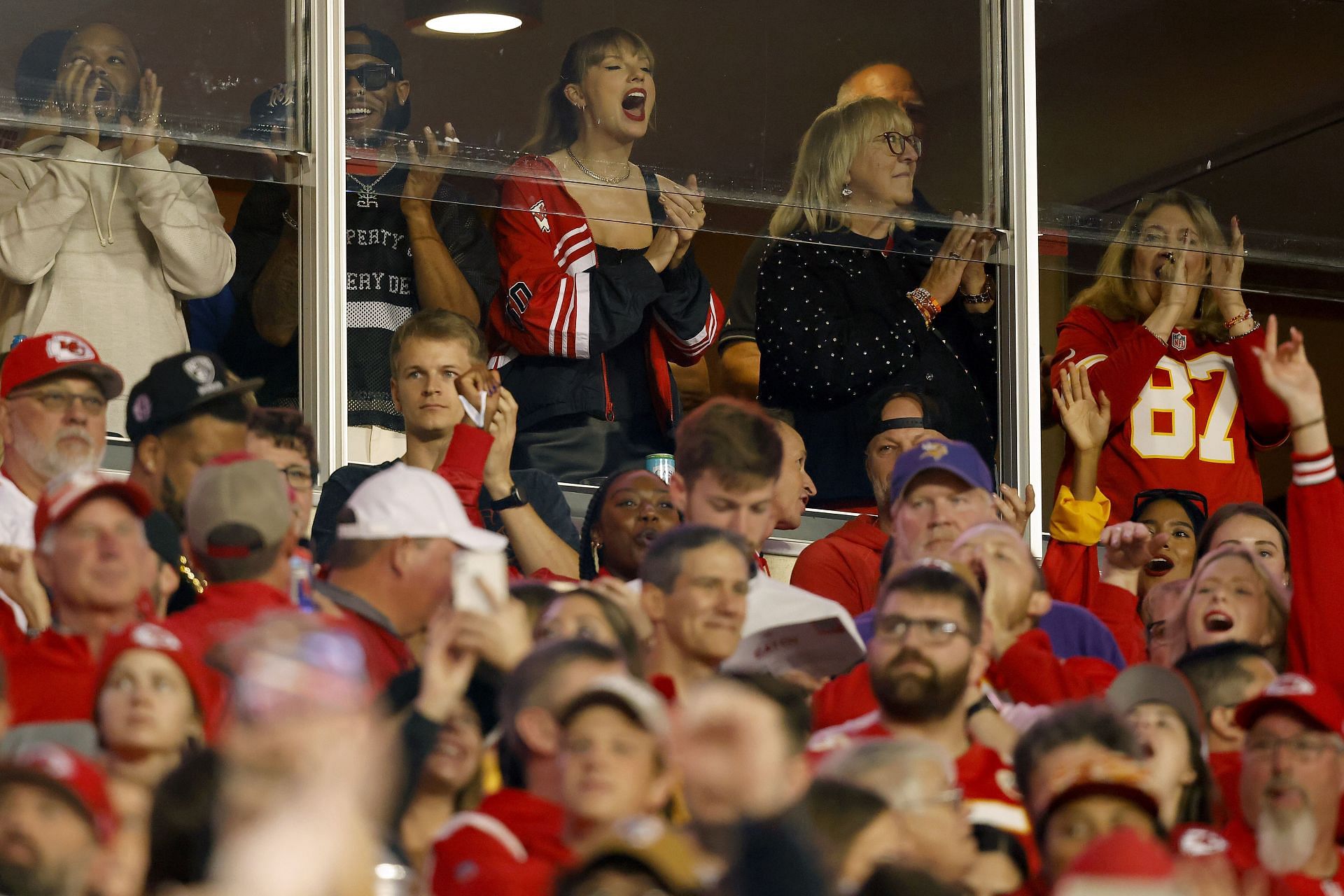 Taylor Swift and Travis Kelce&#039;s mother Donna at the Chiefs-Broncos game