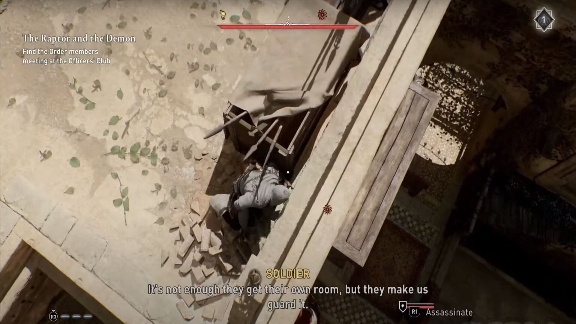 Take him out via an air assassination (Image via Ubisoft/YouTube/Gaming with Abyss)