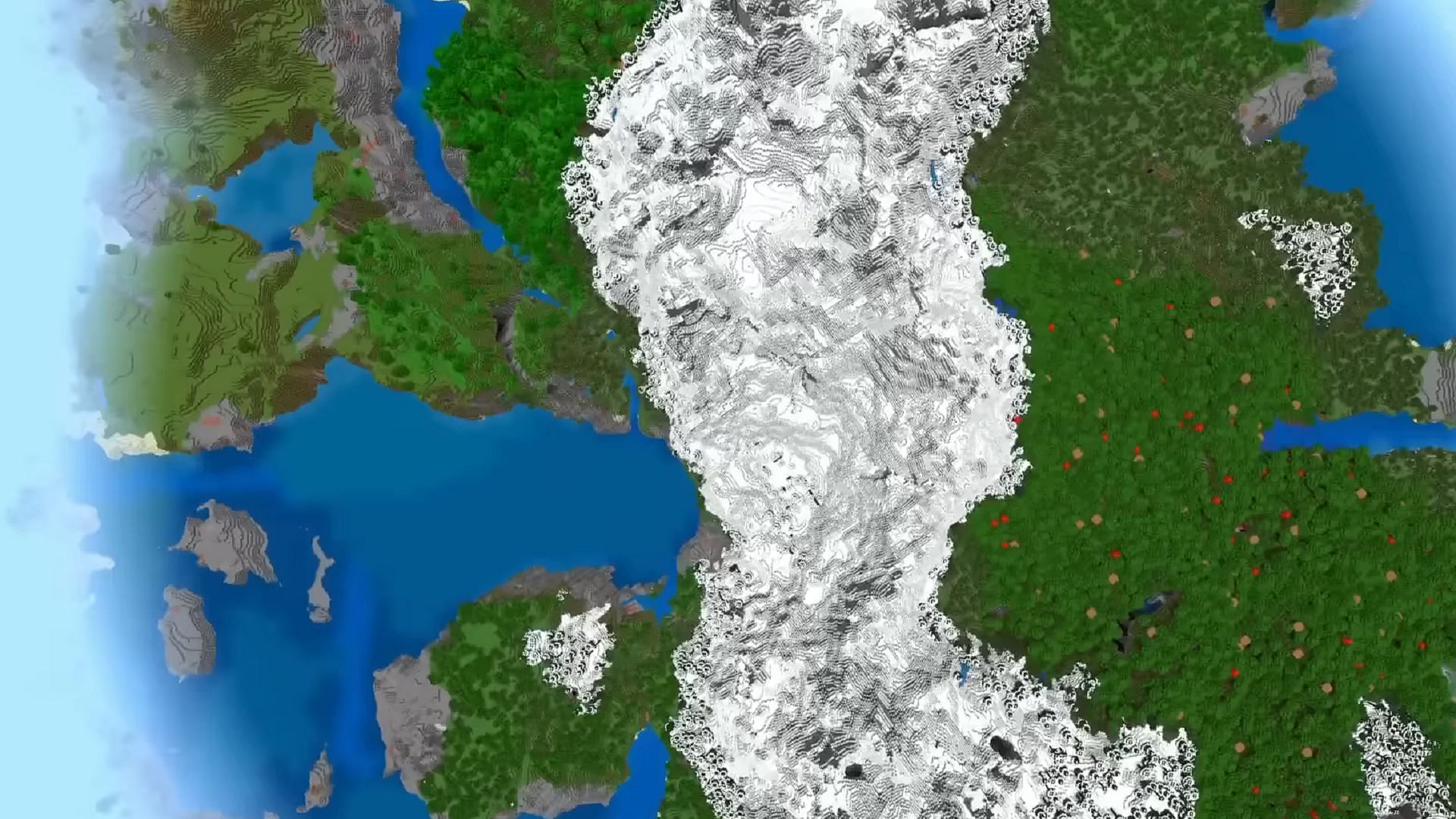 This seed may take some work but has useful terrain for a dual-city build (Image via Minecraft and Chill/YouTube)