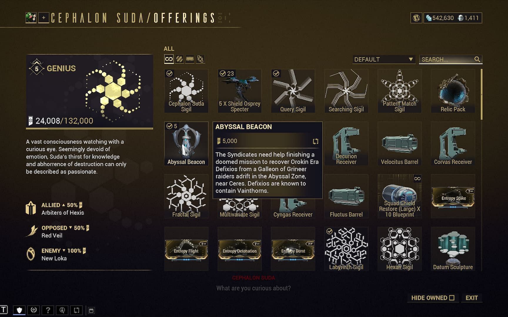 Abyssal Beacons cost 5,000 Syndicate Standing (Image via Digital Extremes)