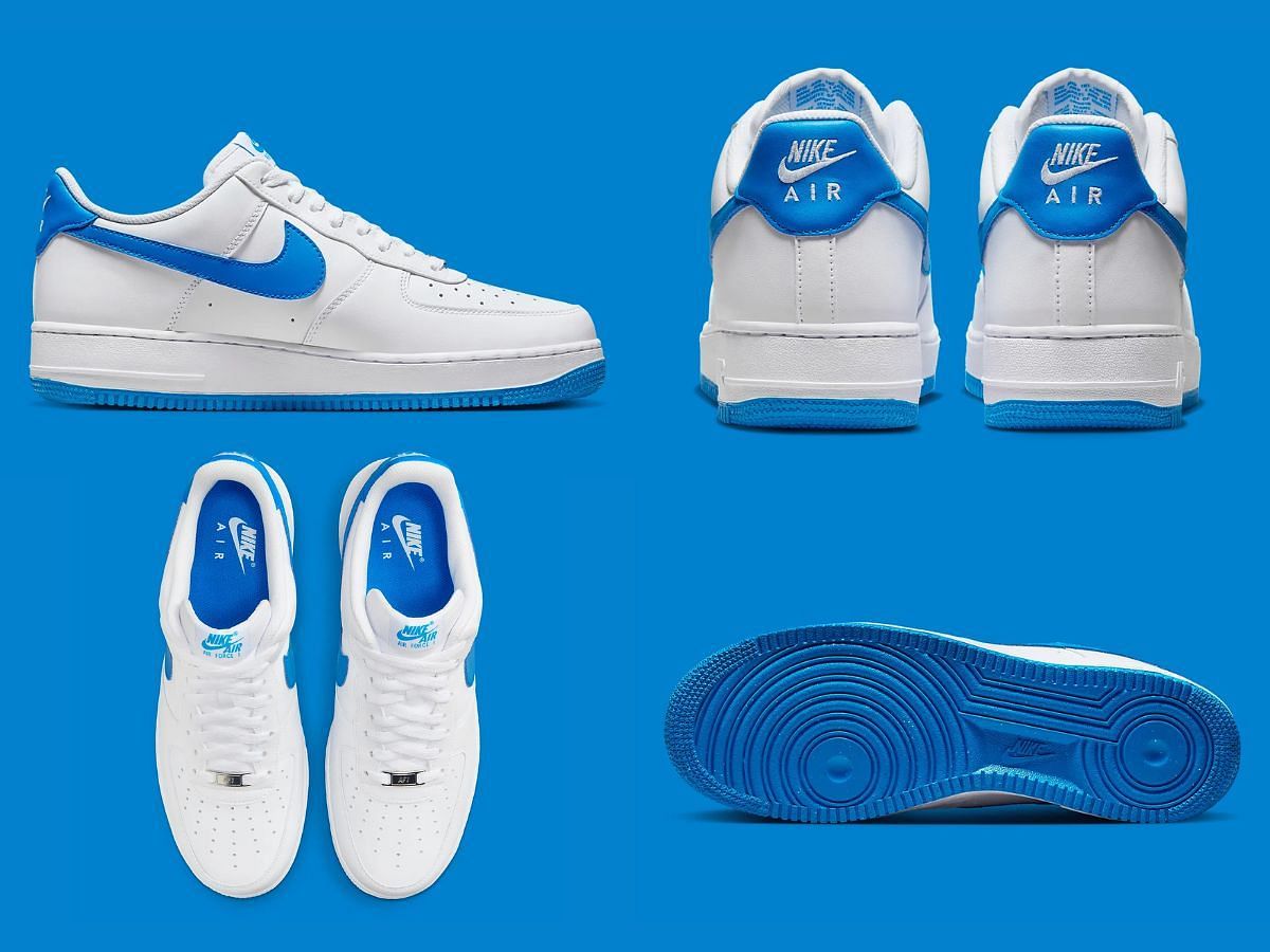 Nike Air Force 1 Low &ldquo;White/Photo Blue&rdquo; sneakers overview (Image via Sneaker News)