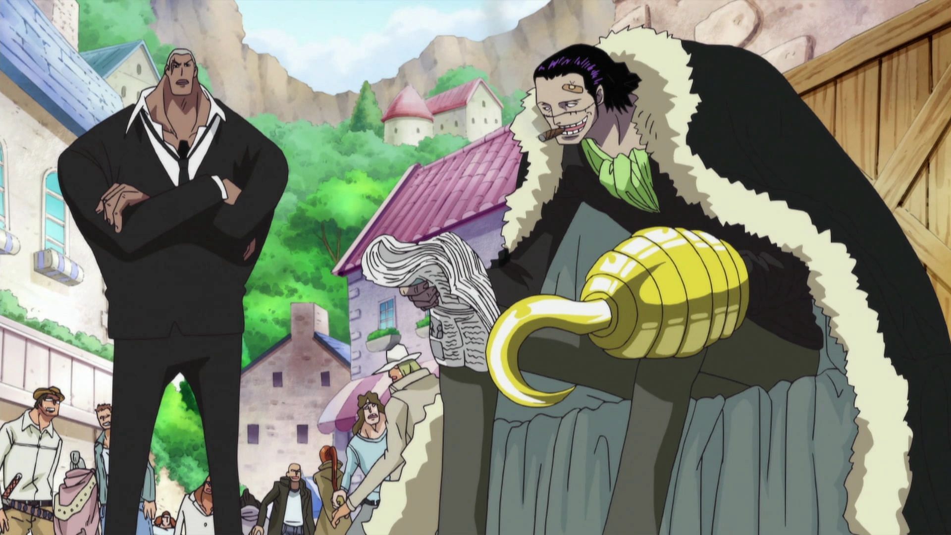 Crocodile and his right-hand man, Daz Bonez (Image via Toei Animation, One Piece)