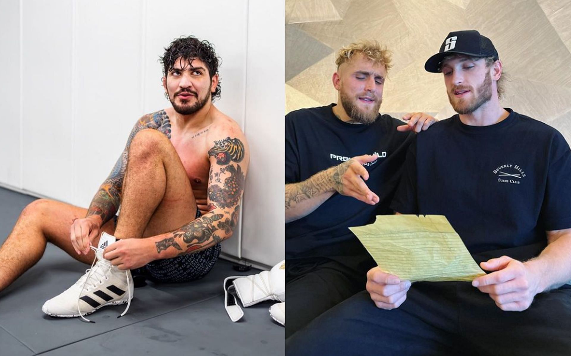 Dillon Danis (left) and Jake with Logan Paul (right) (Images via @dillondanis and @loganpaul Instagram)