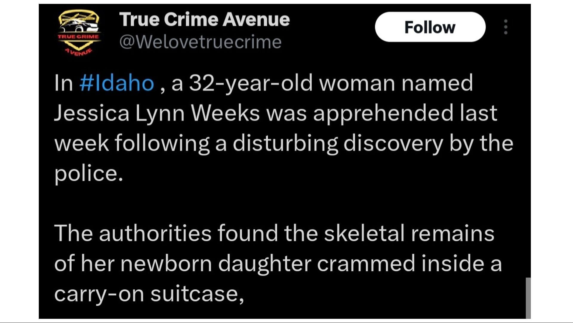 Weeks was allegedly on drugs during her pregnancy. (Image via X/True Crime Avenue)