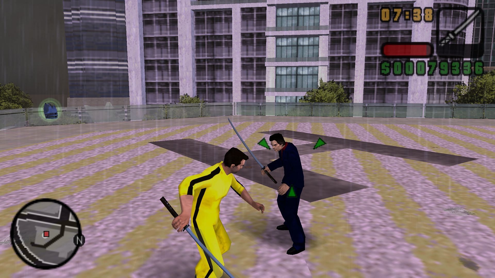 Toni in a sword fight with Kazuki (Image via GTA Wiki)