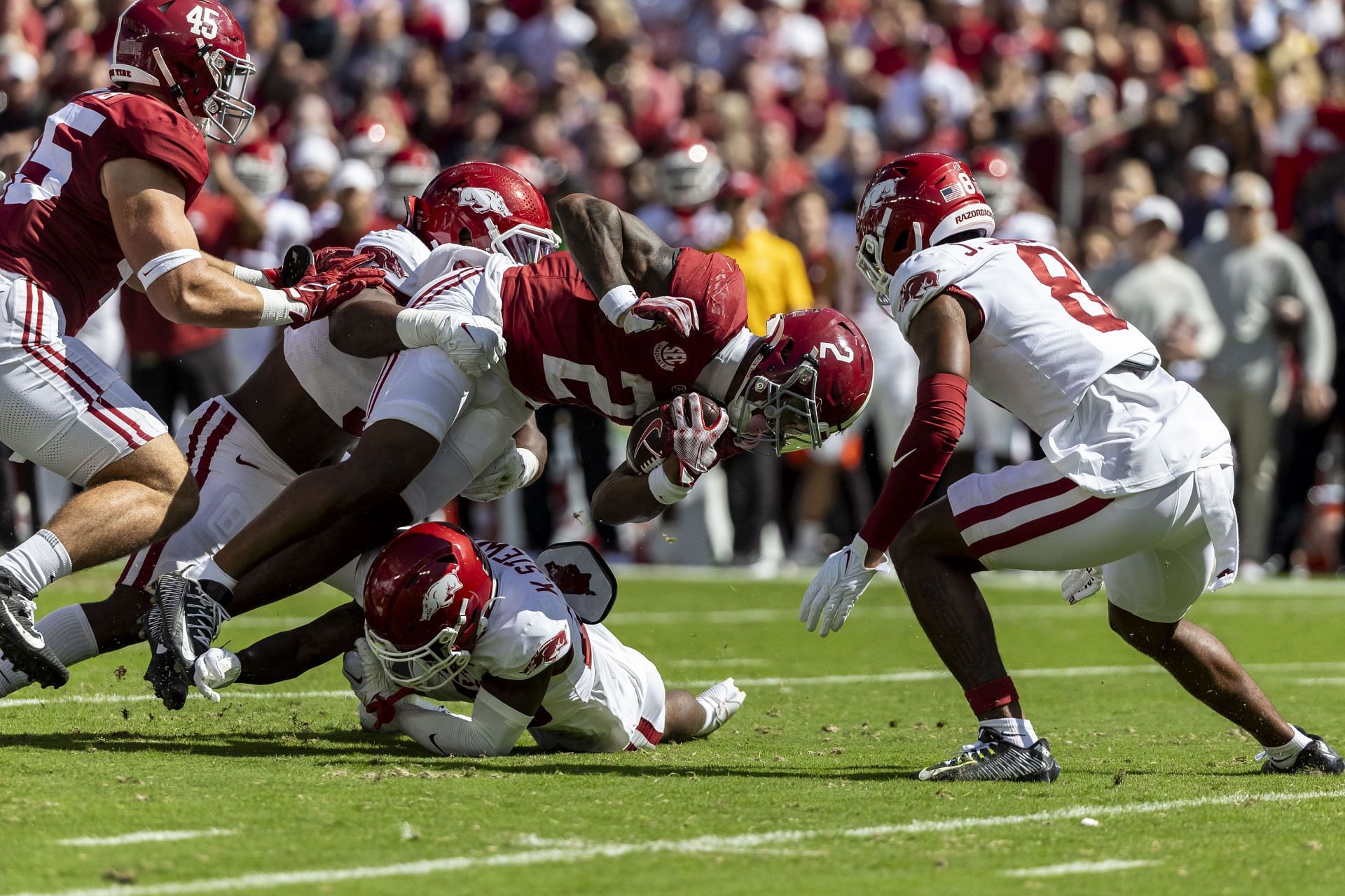 Alabama&#039;s Jase McClellan in action against Arkansas in Week 7