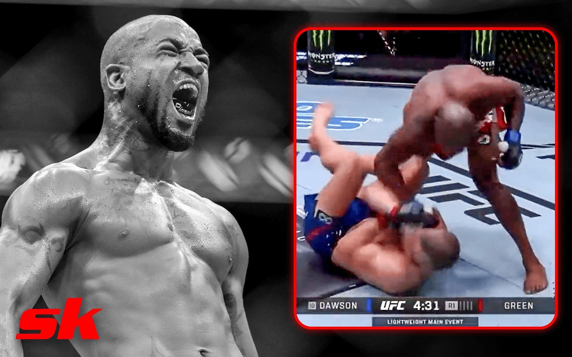 Bobby Green scores a 33-second KO (Images via Getty and @TheArtOfWar6 