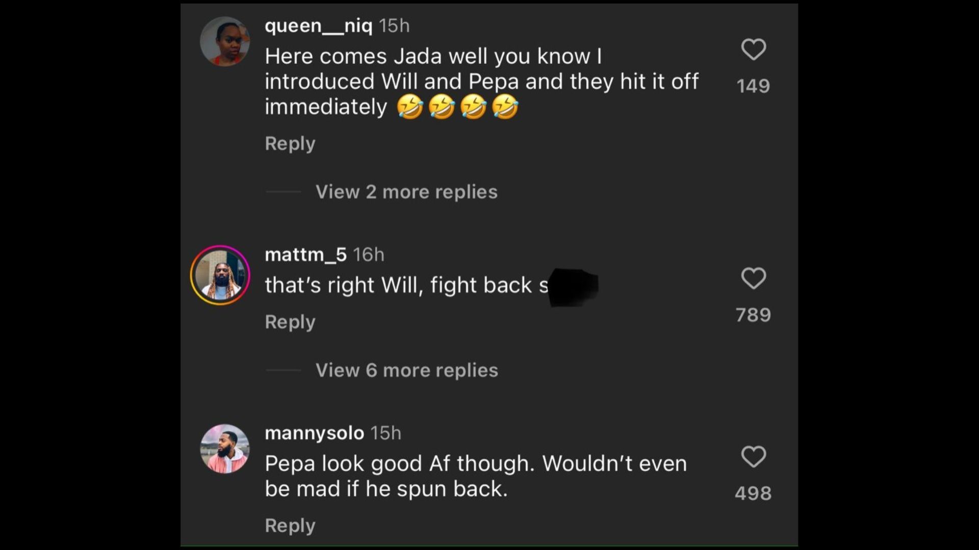 Screenshot of Internet users remarking on Smith and Pepa&#039;s reunion and first date story. (Photo via @theshaderoom/Instagram)