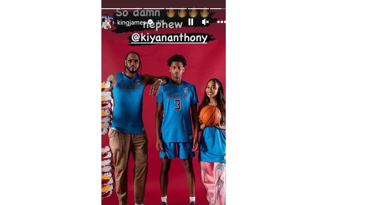 LeBron James: “So damn fire nephew”: LeBron James hyped to see Carmelo  Anthony's son Kiyan Anthony's stunning family portrait during FSU visit