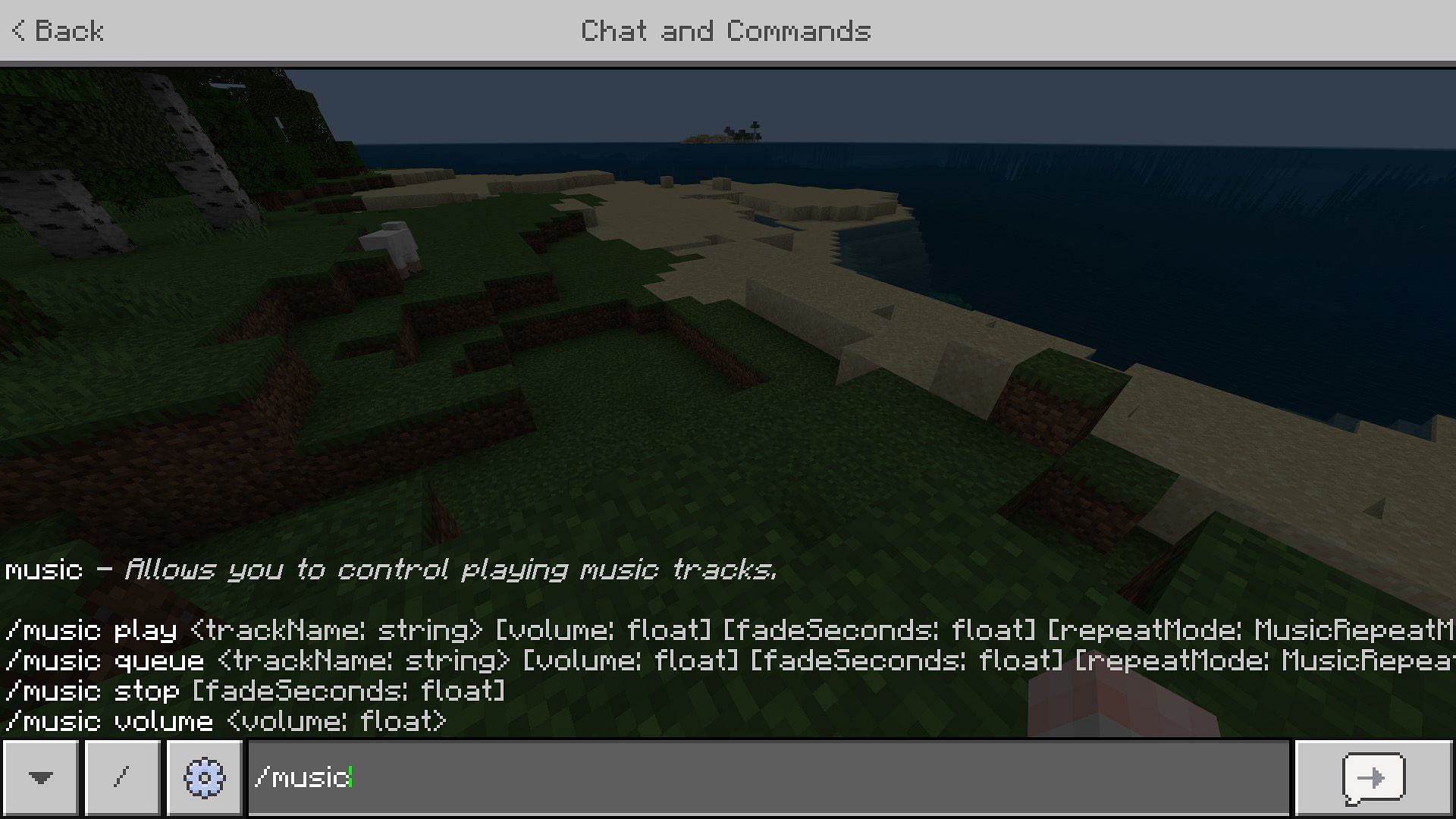 Use the command console to play music. (Image via Mojang)