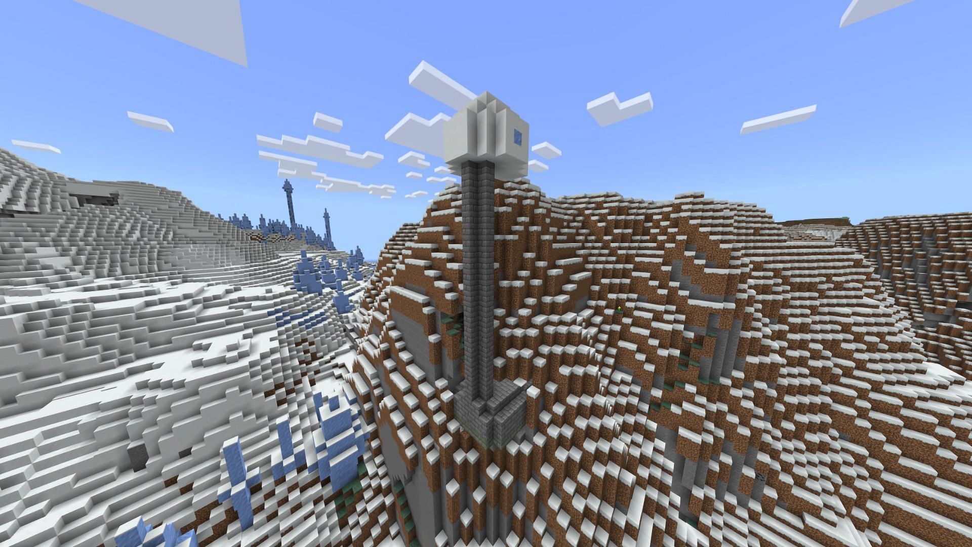 An Igloo Basement visible from the side of the Mountain (Image via Mojang)