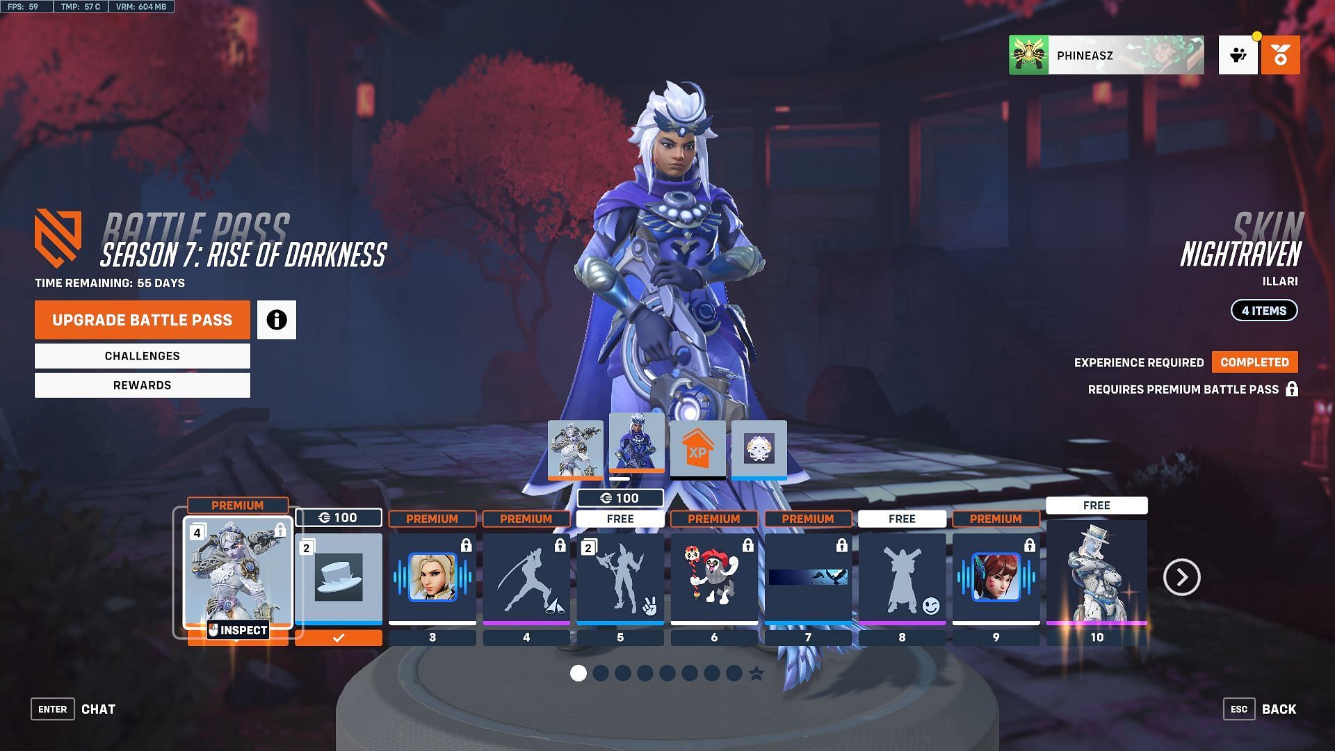 Season 7 Battle Pass rewards tier 1-10 (Image via Overwatch 2)